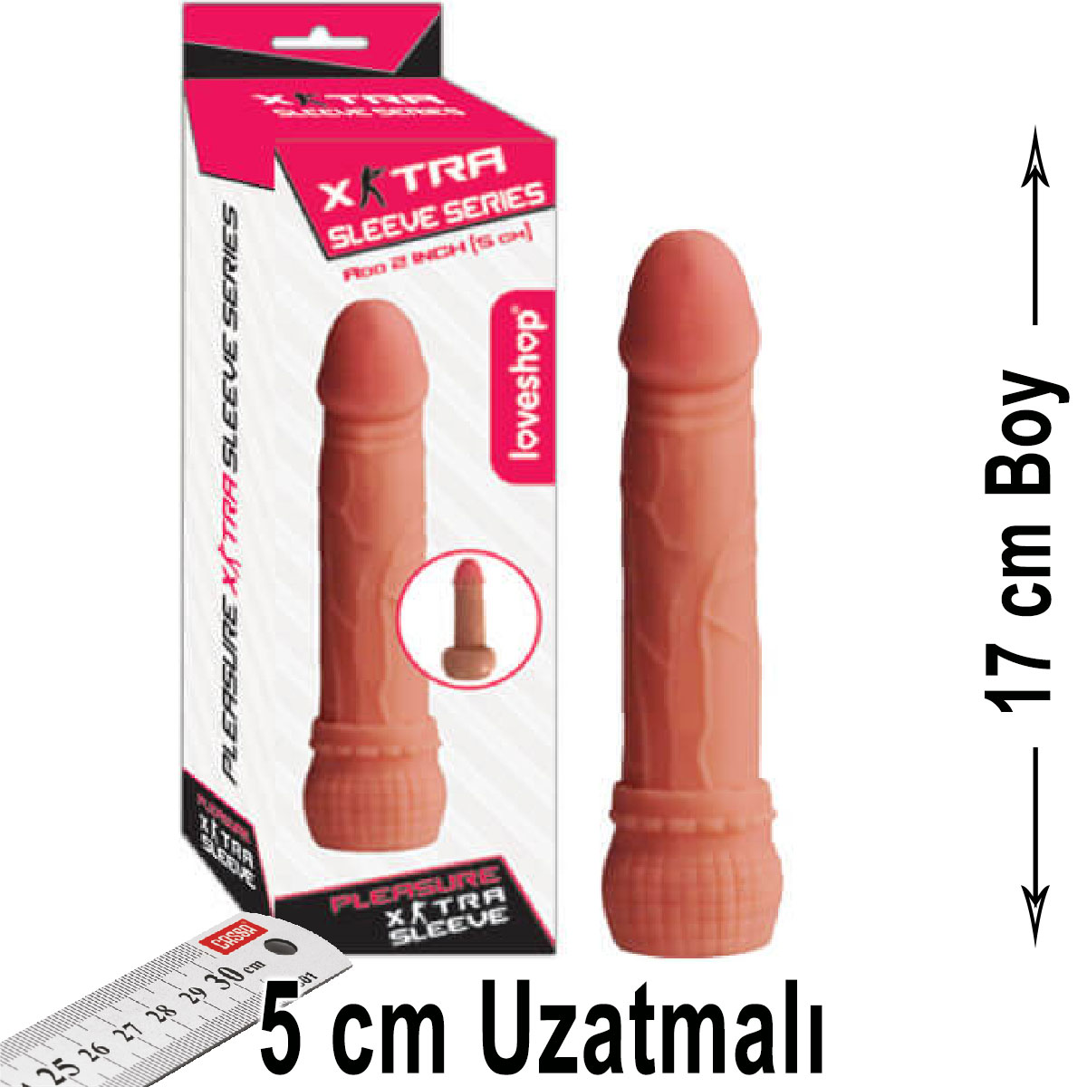 Extra Sleeve 17 cm Boy 5 cm Uzatmali Penis Grntsnde Realistik Penis Kilifi AL-467