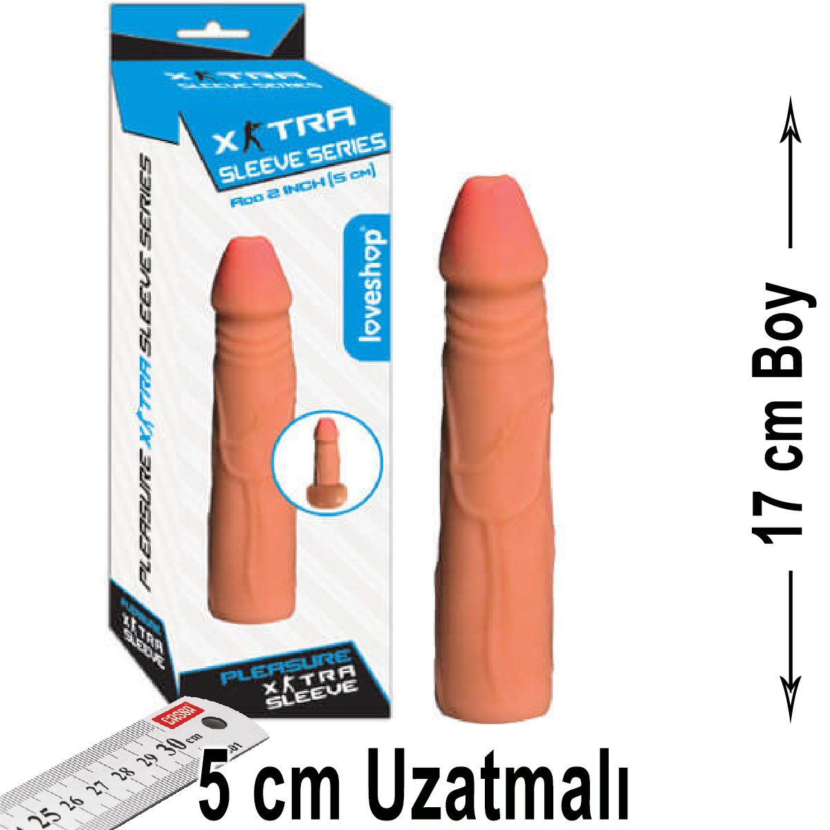 Extra Sleeve 17 cm Boy 5 cm Uzatmali Penis Grntsnde Realistik Penis Kilifi AL-468