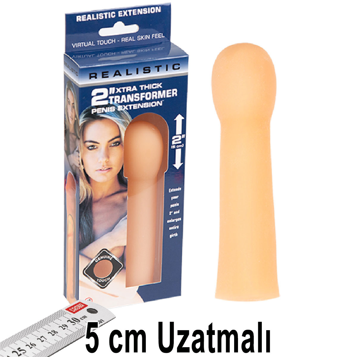 Realistik Extension Et dokulu 5 cm Uzatmali Penis Kilifi AL-8707