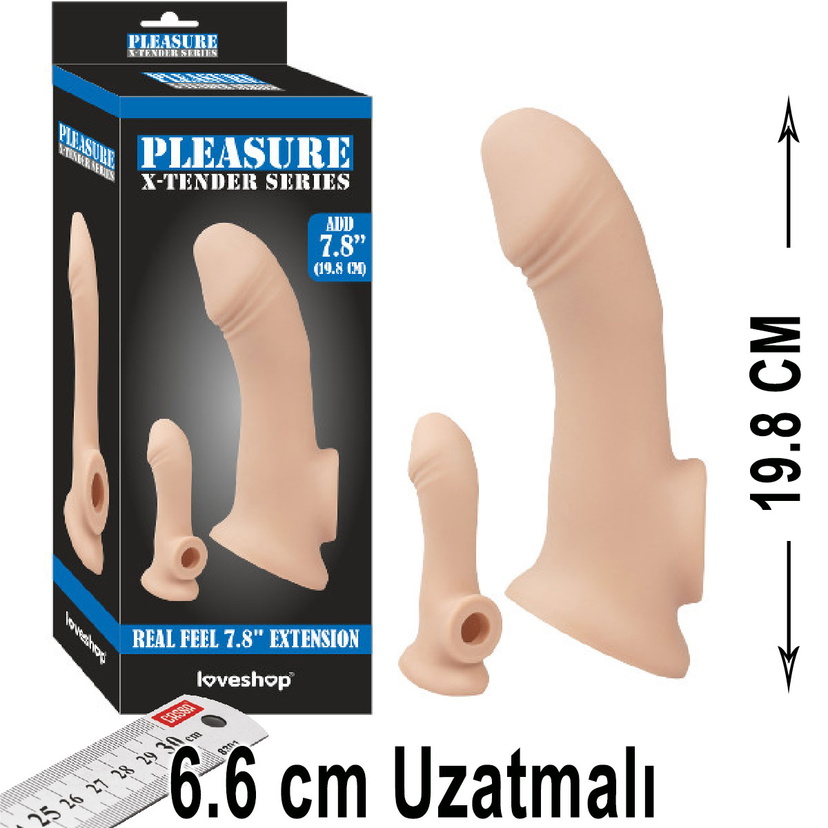Pleasure X-Tender 19.8 cm Boy 6.6 cm Uzatmal Realistik Et Dokulu Penis Klf AL-LS-215