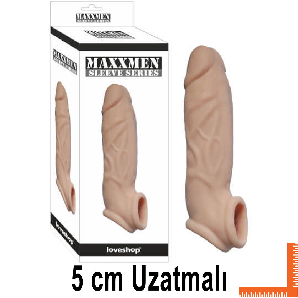 Maxxmen Sleeve 5 cm Uzatmali Testis Kelepeli Realistik Et Dokusunda Penis Kilifi AL-LS518-C