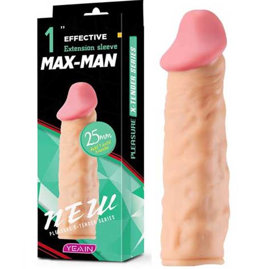 Max-Man No:6 Kabarik Gvdeli Realistik Et Dokusunda 2.5 cm Uzatmali Penis Kilifi C-YN0052