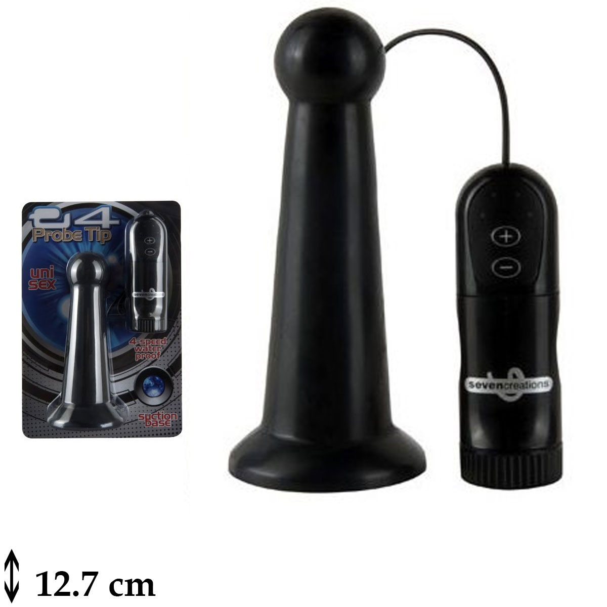 E4 Probe Tip 12.7 cm Boy Titreimli Vantuzlu Unisex Anal Plug Siyah L-15-99BLK-BCD