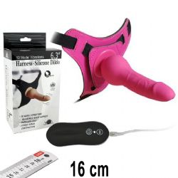 Harness Silicone Dildo Pembe Renk 16 cm Boy 10 Mod Su Geirmez Titresimli Silikondan Protez Penis AL-92005-1