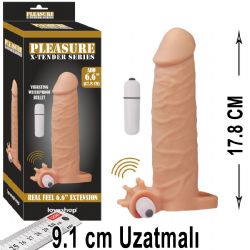 Pleasure X-Tender 17.8 cm Boy Titresimli 9.1 cm Uzatmali Realistik Et Dokulu Penis Kilifi AL-LS-099