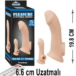 Pleasure X-Tender 19.8 cm Boy 6.6 cm Uzatmali Realistik Et Dokulu Penis Kilifi AL-LS-215