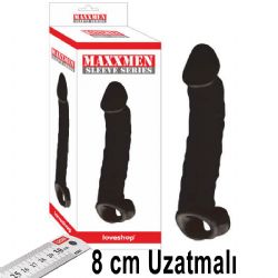Maxxmen Sleeve 8 cm Uzatmali Testis Kelepeli Realistik Et Dokusunda Siyah Penis Kilifi AL-LS466-B-Black