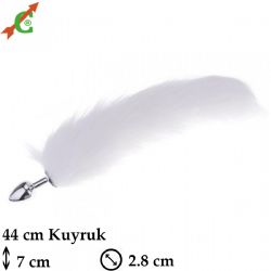 Rearplugs Beyaz Kuyruklu Paslanmaz elikten 7 cm x 2.8 cm Anal Tika C-3088B