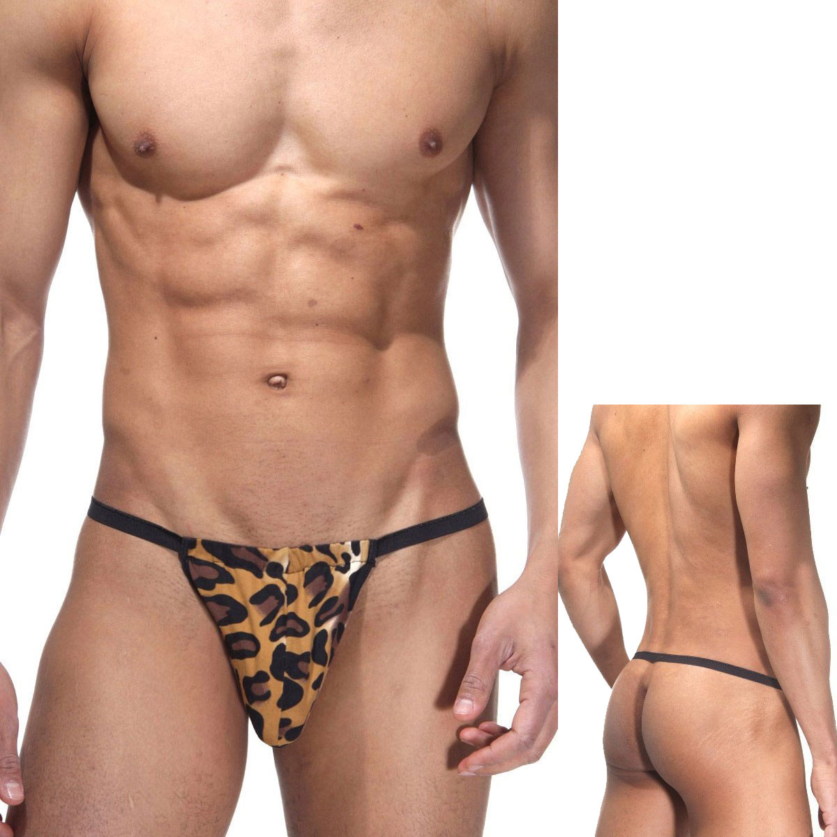 Leopar Desenli Önü Torba Modeli Arkası Kalça Arası İpli Erkek Erotik String Çamaşır ART-15091