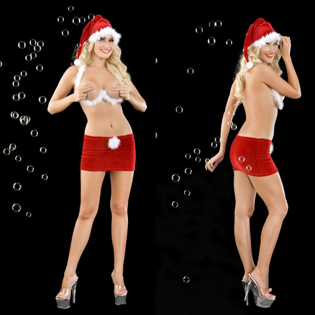 Gsleri Akta Brakan Alttan Destekli Styen ve Sper Mini Etekli Seksi Noel Anne Kostm ART-2049