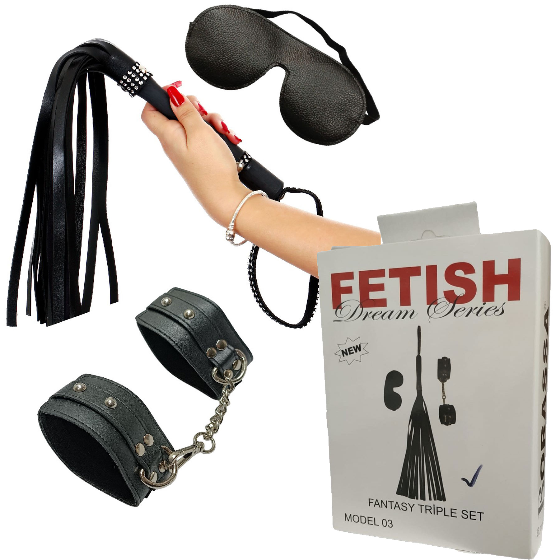 Siyah El Kelepesi Gz Bandi Kirba Fantezi Fetis Seti 215M03-Model 03