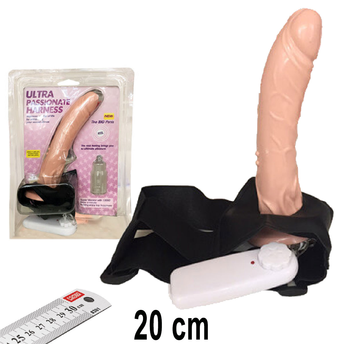 Ultra Passionate Harness İçi Boş 20 cm Boy 4 cm Çap Titreşimli Kemerli Realistik Protez Penis AL-1204