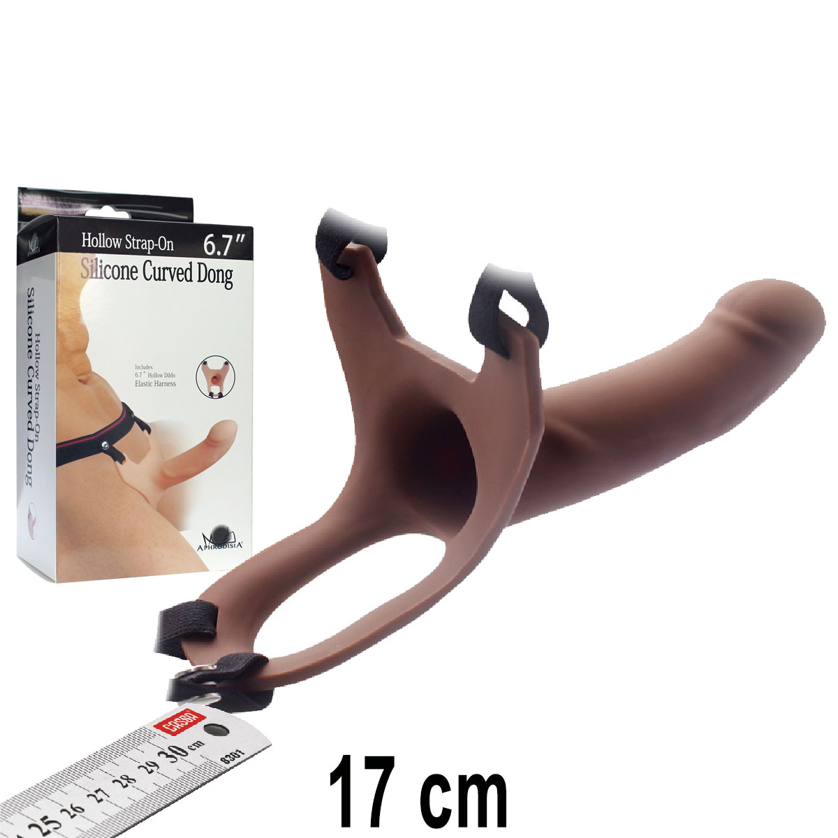 Hollow Strapon İçi Boş 17 cm Boy 4 cm Uzatmalı Esmer Ten Et Dokulu Protez Penis AL-182012-brown