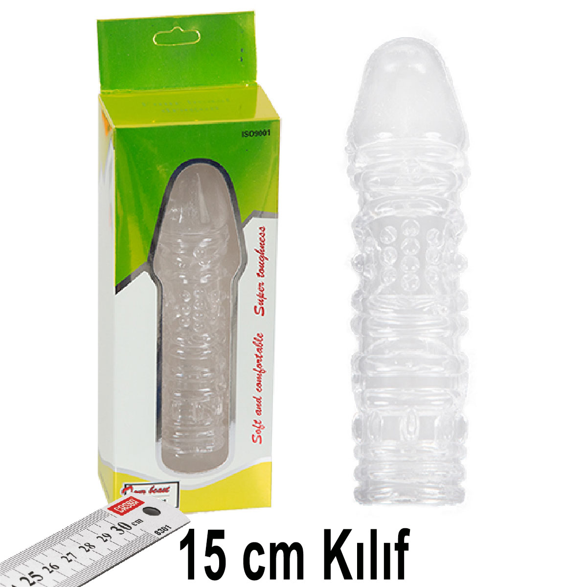 15 cm Boyunda Tirtikli Yzeyli Seffaf Penis Kilifi AL-377-yellow