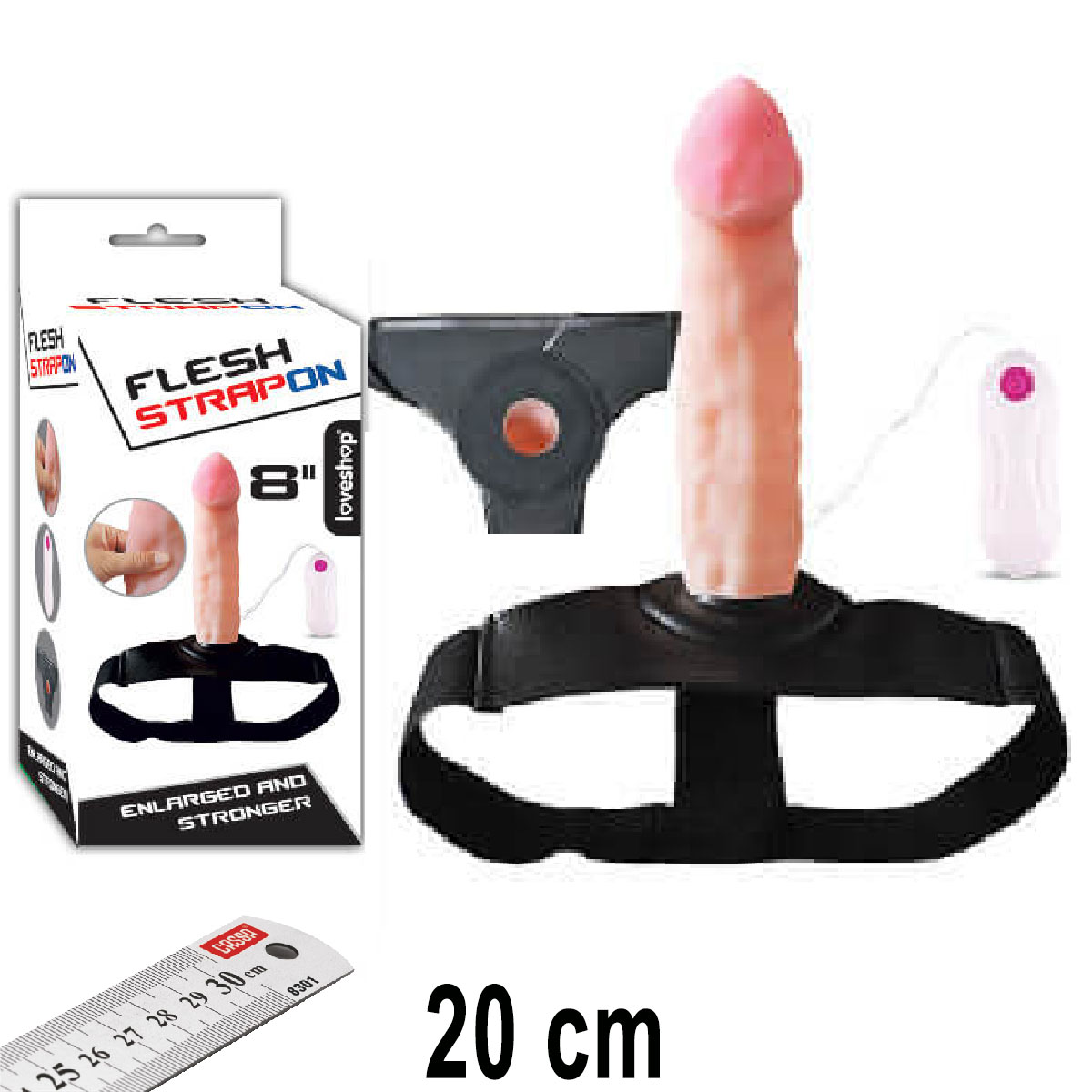 Flesh Strapon 20 cm Boy Titreimli Kaln Damarl Et Dokulu Belden Balamal i Bo Protez Penis AL-605-B