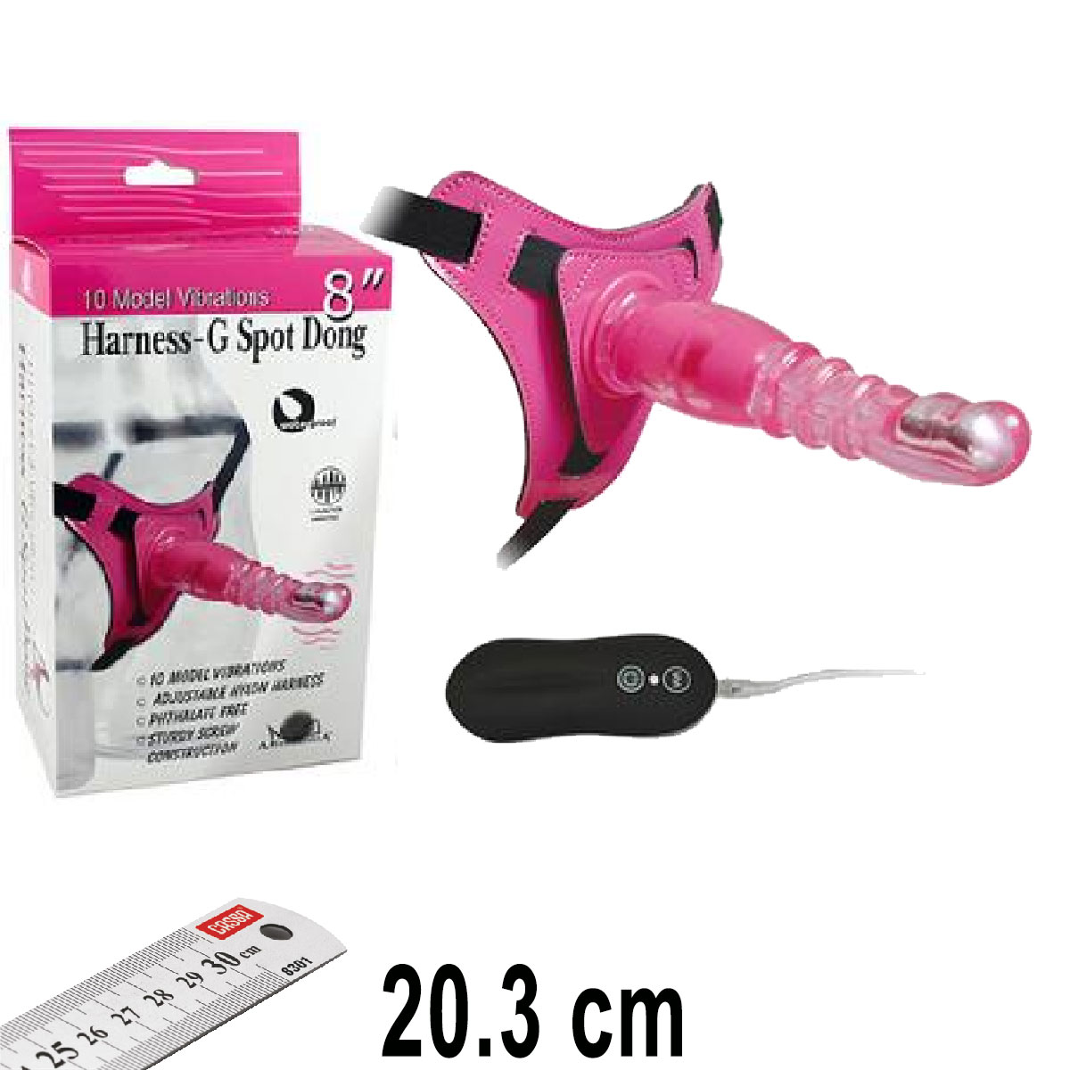 Harness G-Spot Dong Pembe Renk 20.3 cm Boy 10 Titreim Mod Klitoris Zevklendiricili Takma Penis AL-92003