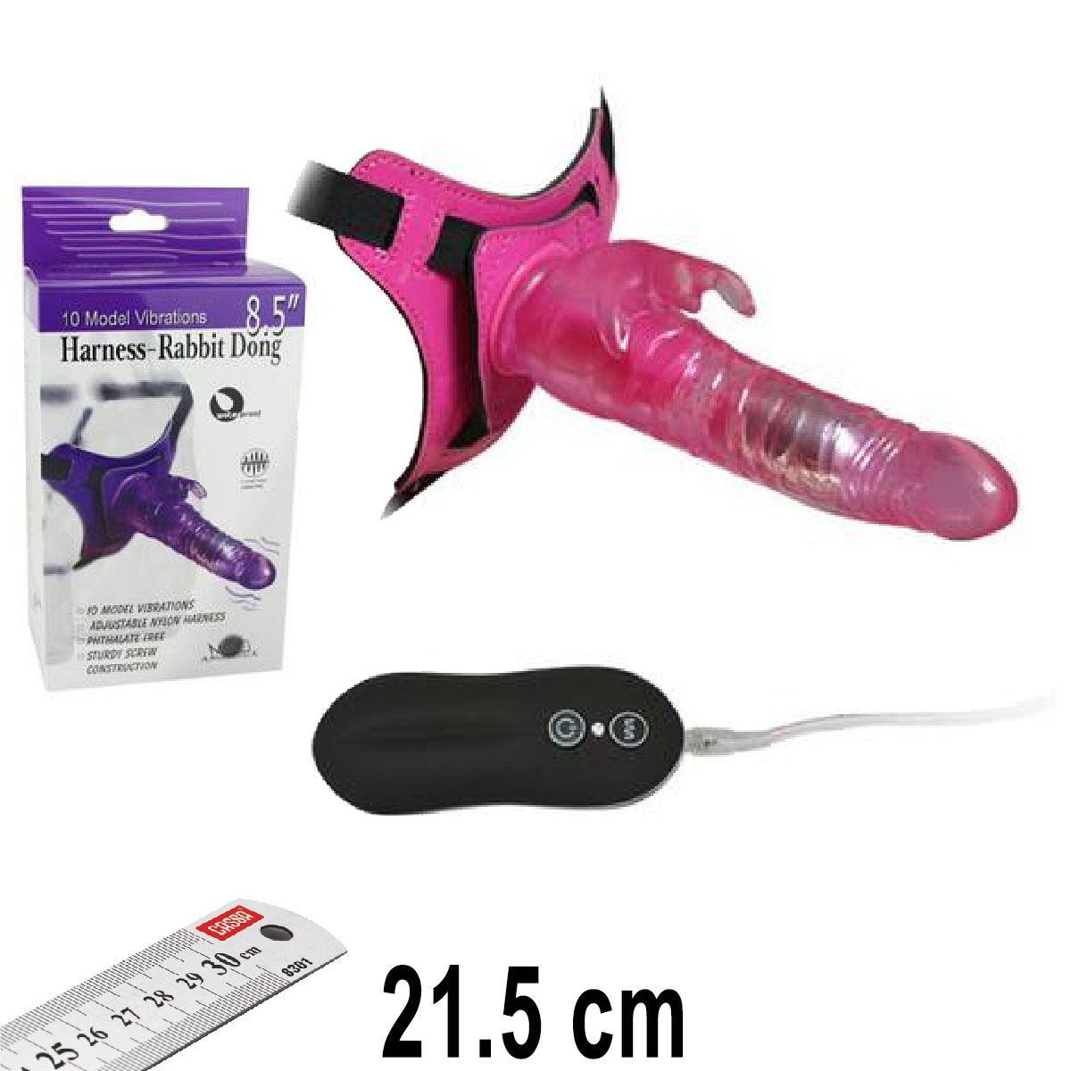 Harness Rabbit Dong 21.5 cm Boy 10 Titreim Mod Pembe Klitoris Zevklendiricili Takma Penis AL-92004-1