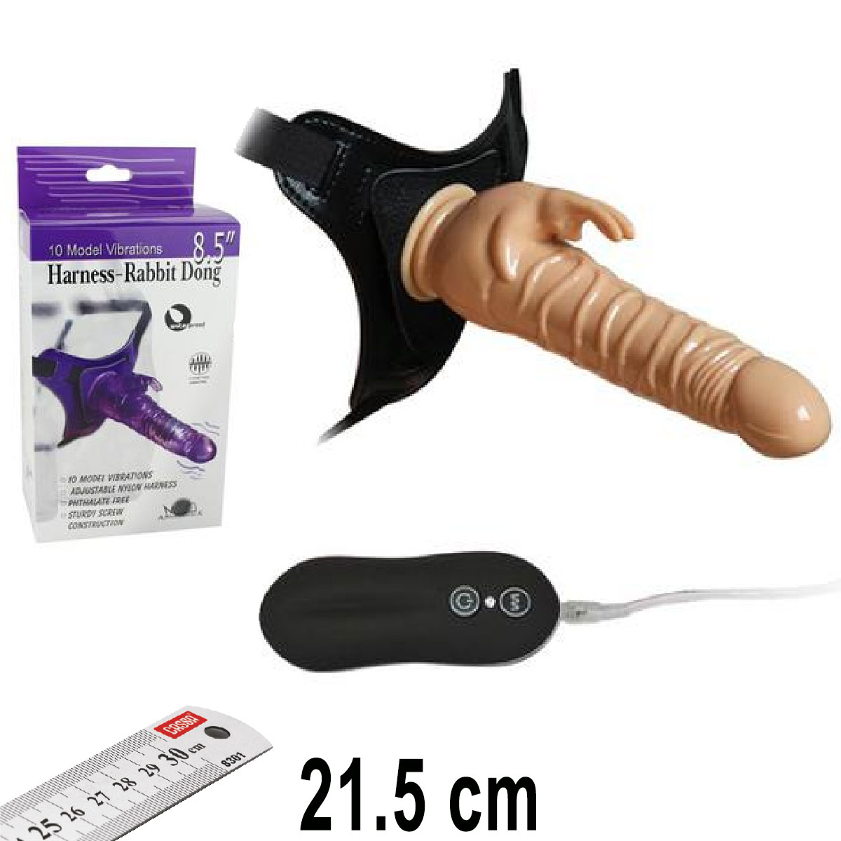 Harness Rabbit Dong 21.5 cm Boy 10 Titresim Mod Ten Rengi Klitoris Zevklendiricili Takma Penis AL-92004-2