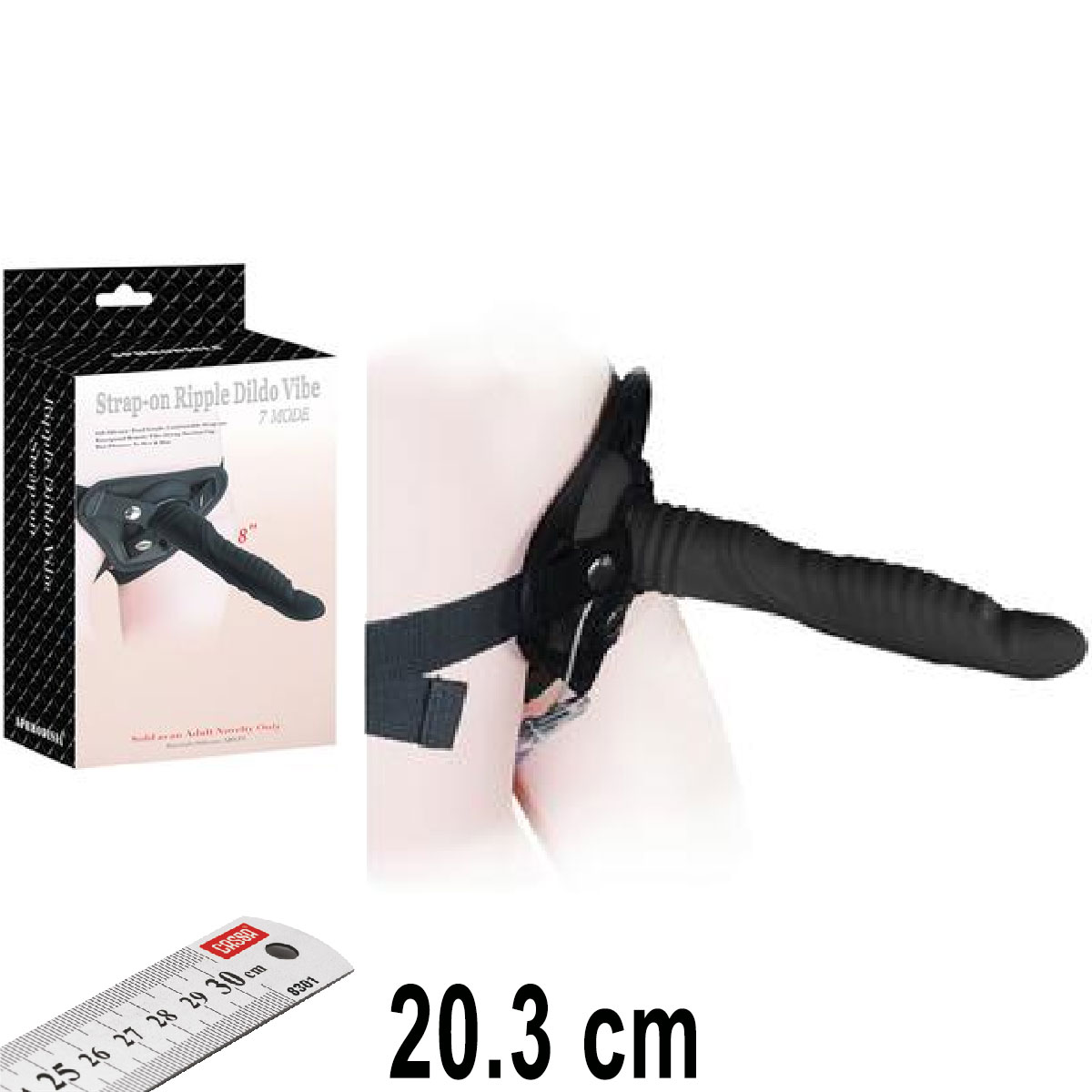 Strap-on Ripple Dildo Vibe Siyah Renk 20.3 cm Boy 7 Mod Titreşimli Et Dokulu Silikondan Protez Penis AL-92008