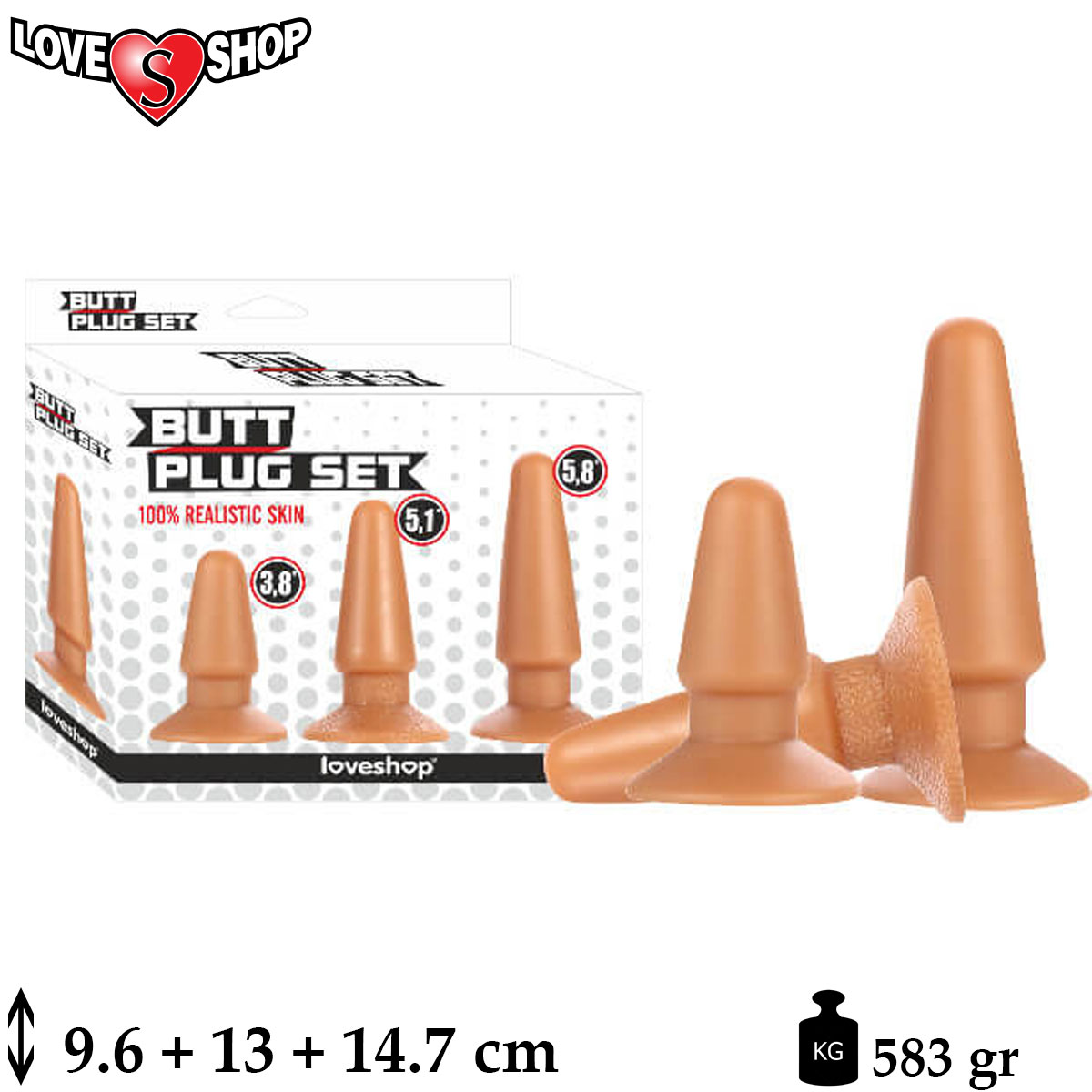 Vantuzlu Et Dokulu 3 Farkli Boyda Anal Plug AL-LS-042ABC