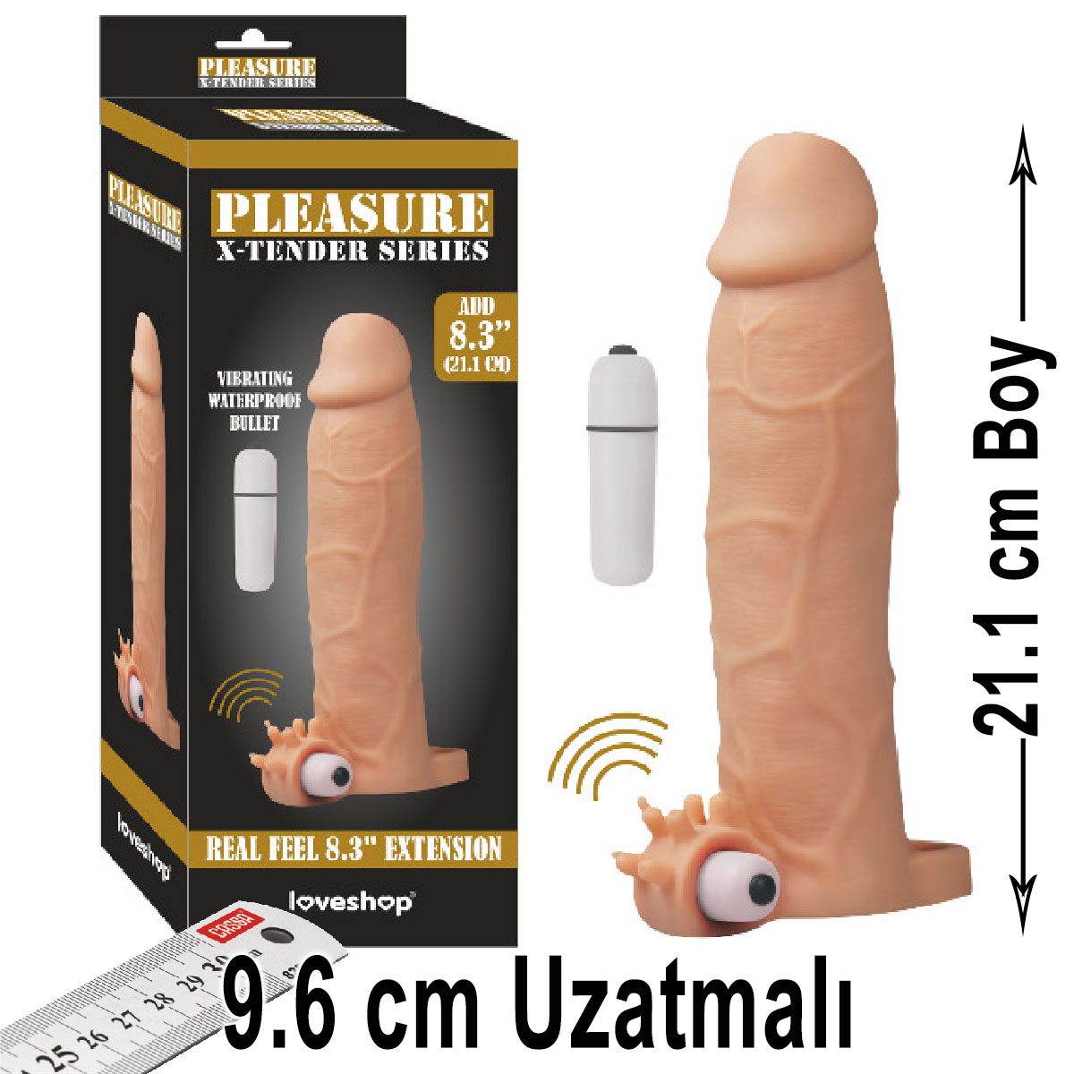 Pleasure X-Tender 21.1 cm Boy 9.6 cm Uzatmal Klitoris Uyarcl Titreimli Realistik Penis Klf AL-LS-103