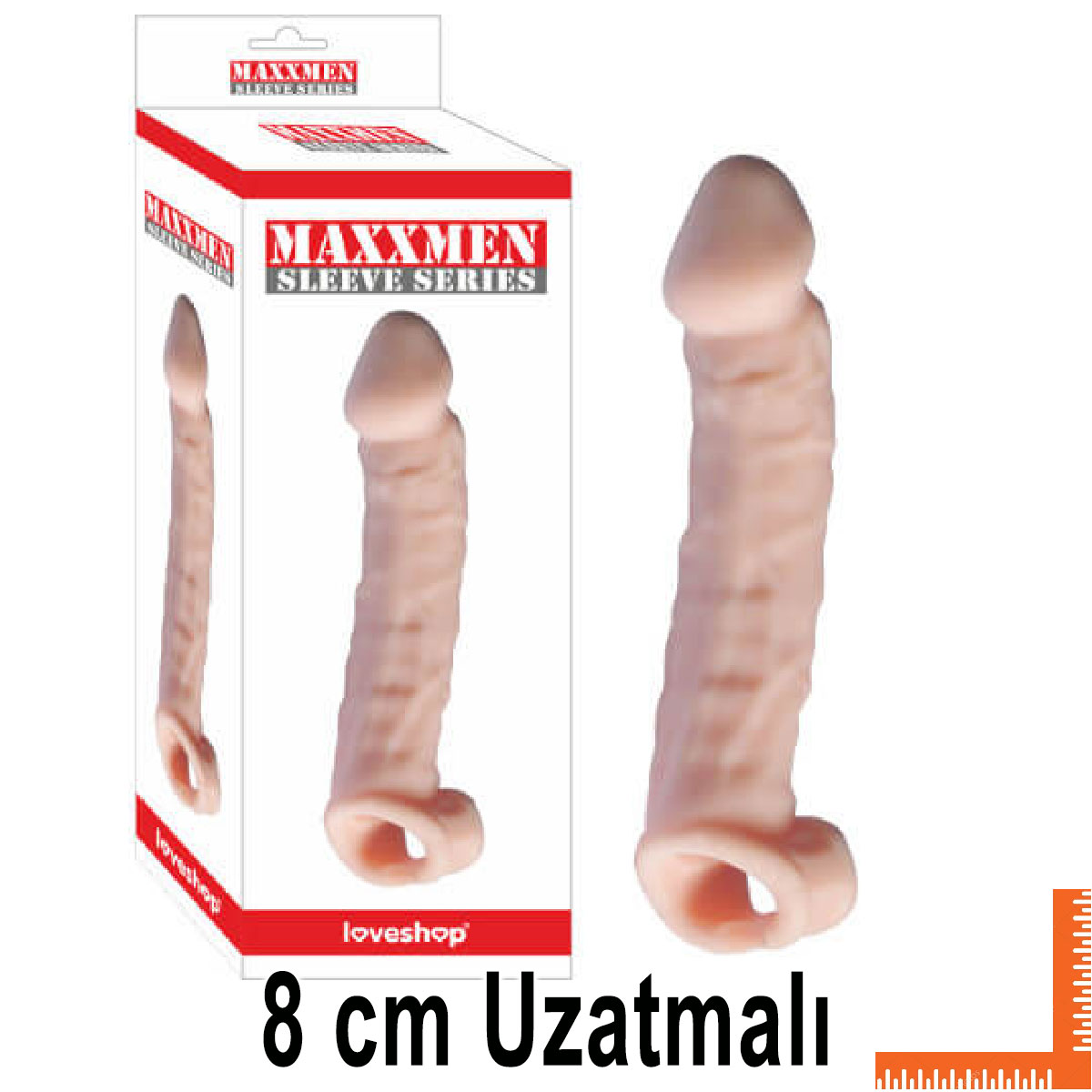 Maxxmen Sleeve 8 cm Uzatmali Testis Kelepeli Realistik Et Dokusunda Penis Kilifi AL-LS456-B