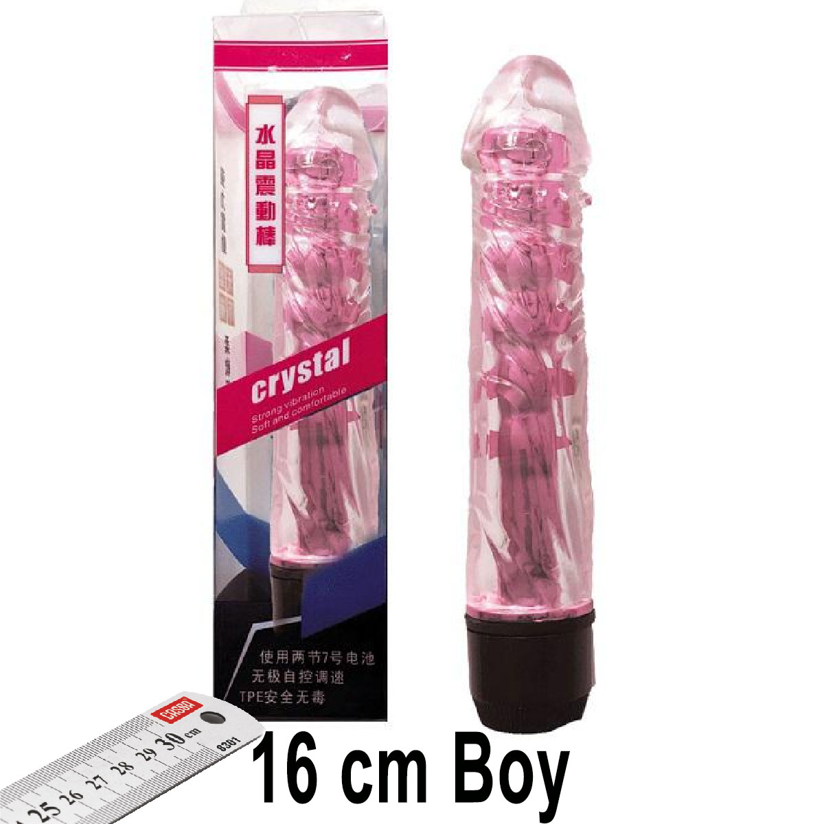 Crystal 16 cm Boy Pembe Renk Vibratr ve Zevk Klf Seti AL-Q028-3