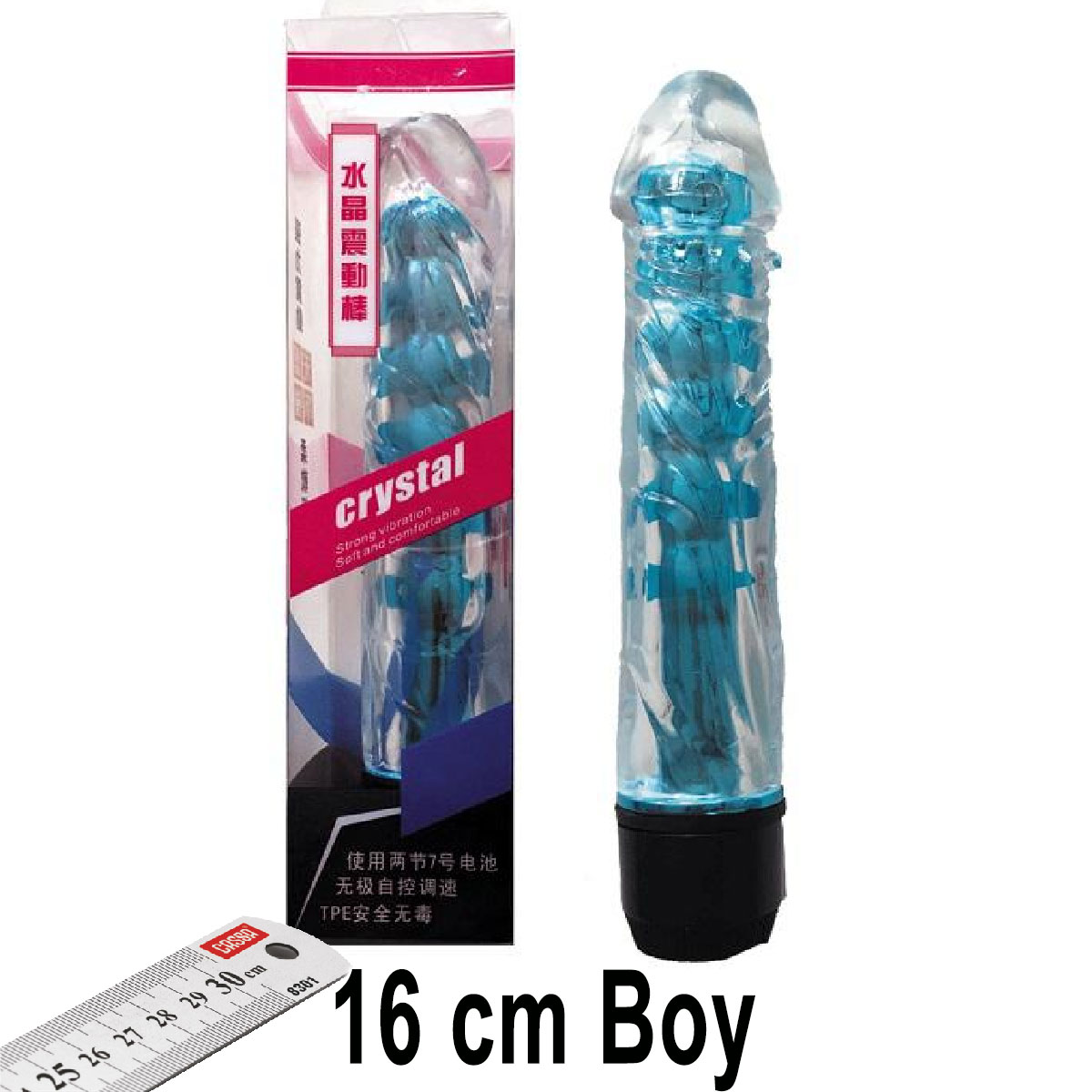 Crystal 16 cm Boy Mavi Renk Vibratr ve Zevk Klf Seti AL-Q028