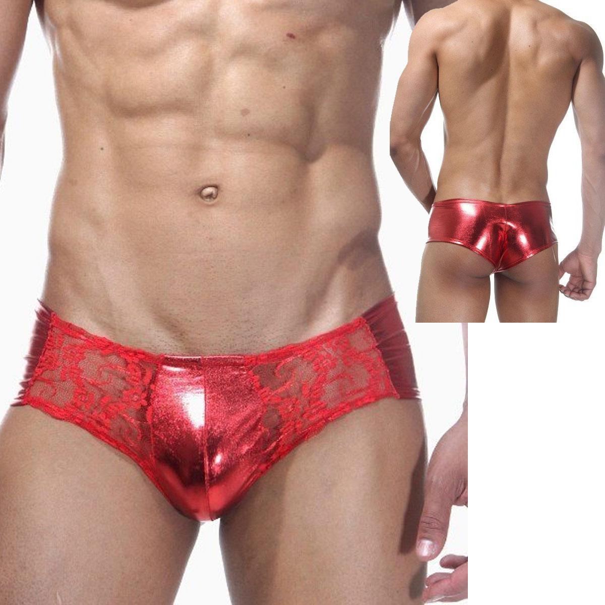 Desenli Tül ve Parlak Kırmızı Mini Erotik Erkek Boxer ART-15187