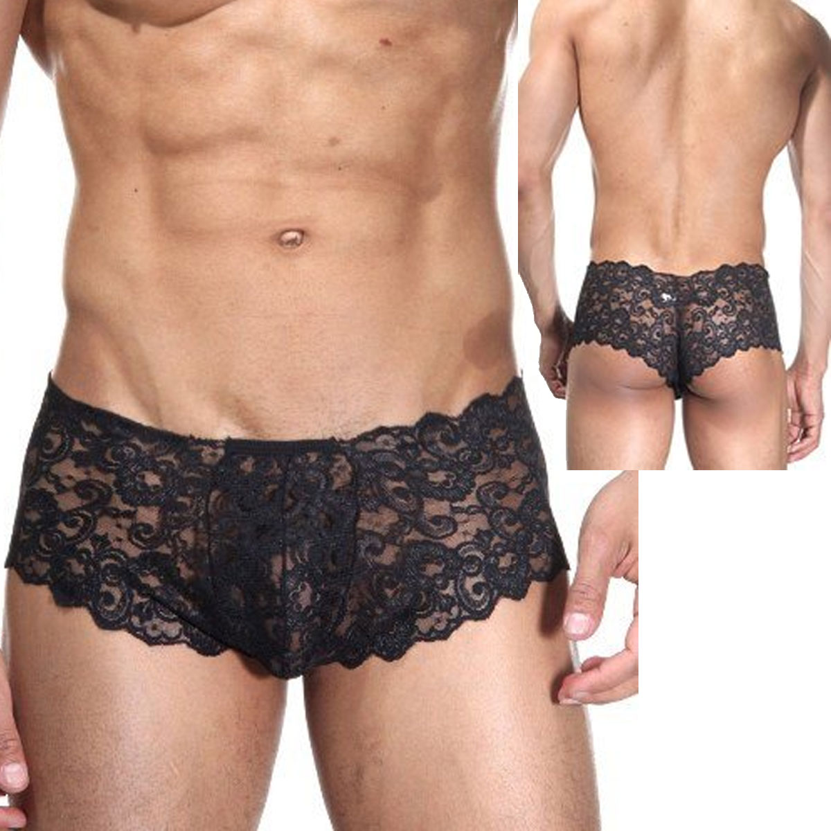 Ii Gsteren Siyah Lez Dantelden Fantezi Dolu Erotik Erkek Boxer ART-15226