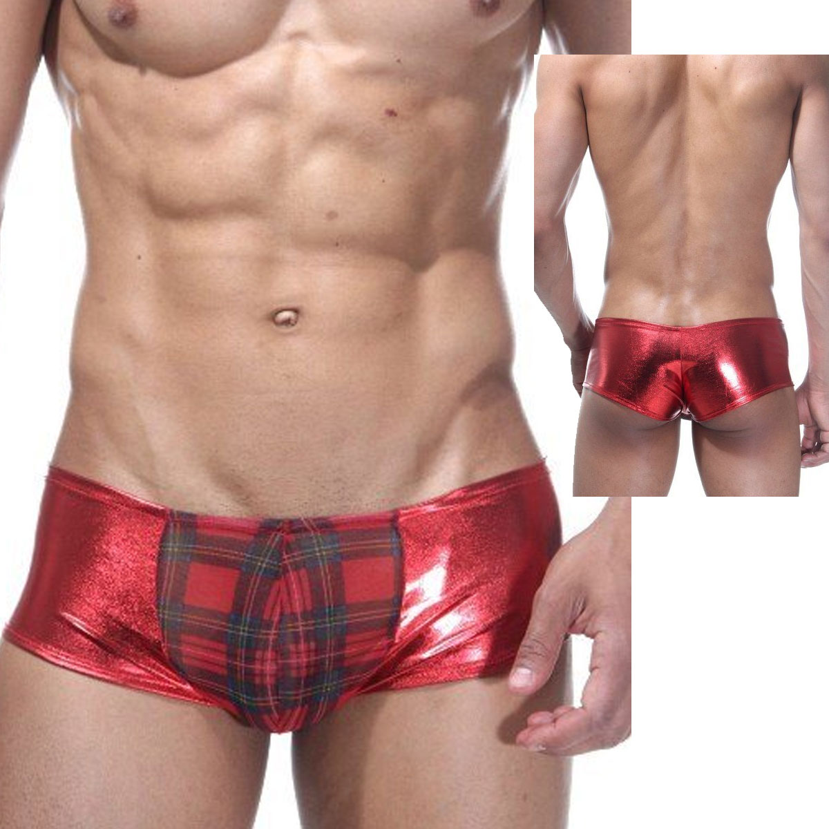 Önü Ekose Parlak Kırmızı Mini Erotik Erkek Boxer ART-15238