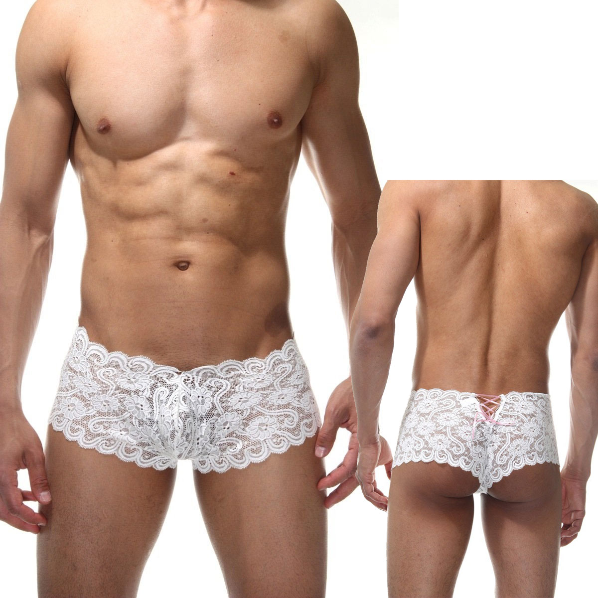 Ii Grnen Beyaz Lez Dantelli Tlden Erotik Erkek Boxer ART-15409