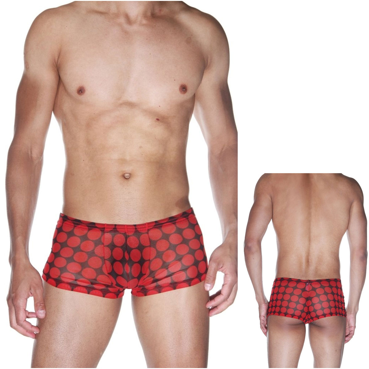 Siyah stne Kirmizi Puantiyeli Tam Saran Ii Gsteren Fantezi Tl Erotik Erkek Boxer ART-15528