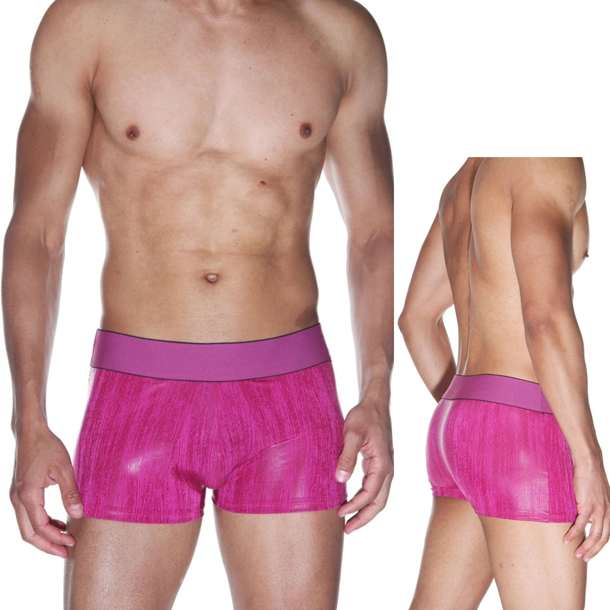 Deri Grnml Parlak Pembe Lak Kumastan Tam Saran Fantezi Erkek Boxer ART-15539