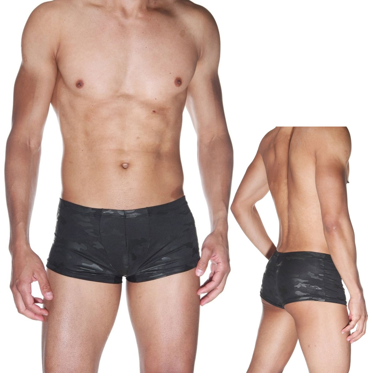 Deri Grnml Lame Kumastan Kamuflaj Desenli Fantezi Siyah Erkek Boxer ART-15541
