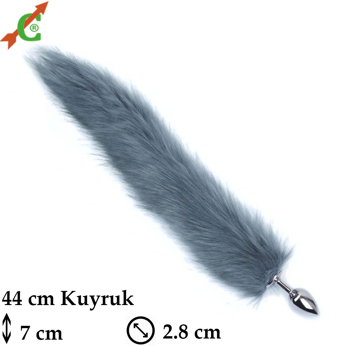 Rearplugs Paslanmaz elikten 7 cm Boy 2.8 cm ap 44 cm Gri Kuyruklu Anal Tika C-3088G
