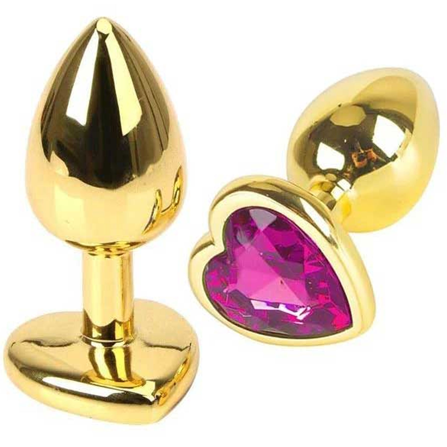 Kalp Mücevherli Altın Rengi Metal Anal Plug - Orta Boy C-401010
