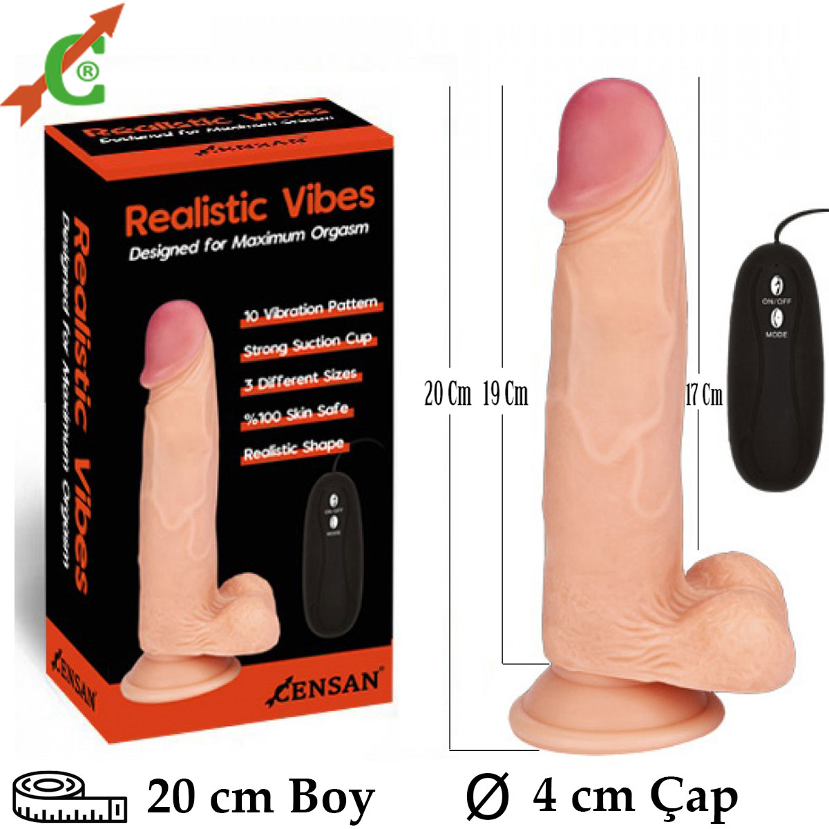 20 cm Boy 4 cm ap Et Dokulu Pilli Titreimli Realistik Dildo C-7200