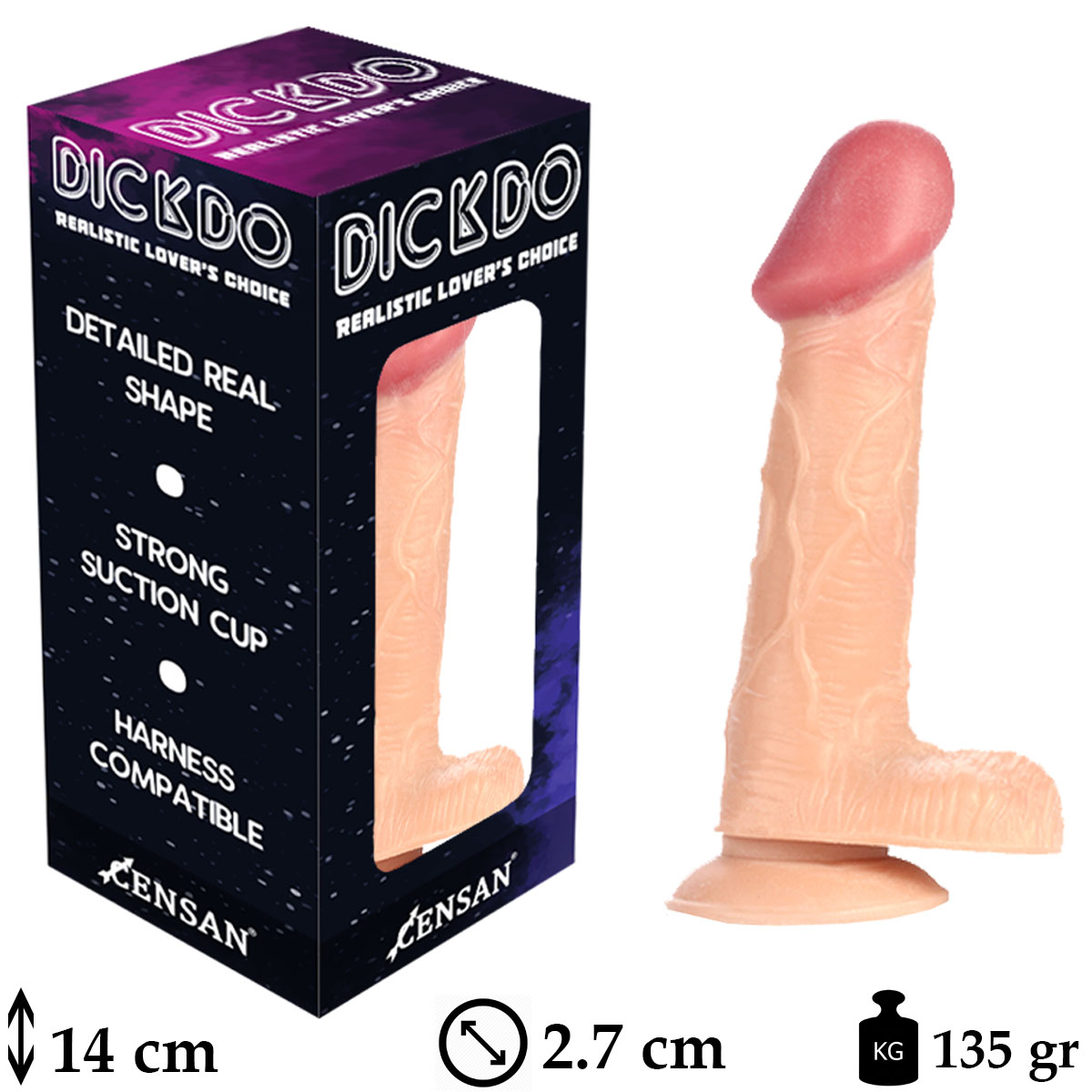 Dickdo 14 cm Boy 2.7 cm Çap Vantuzlu Et Dokulu Büyük Başlı Realistik Dildo C-7224