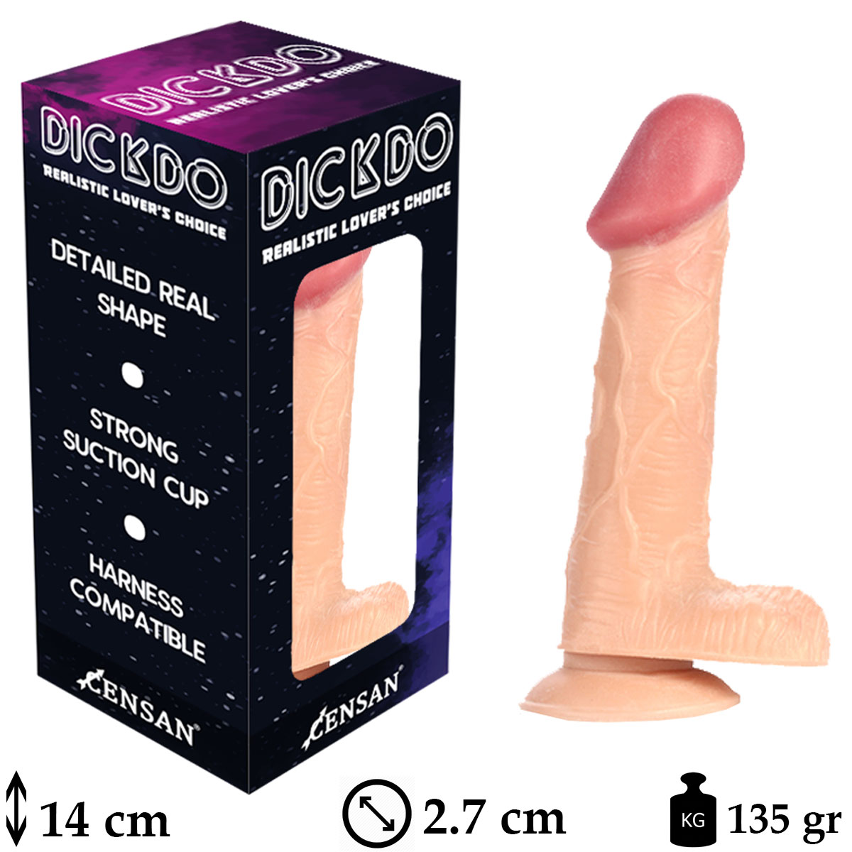 Dickdo 14 cm Boy 2.7 cm ap Vantuzlu Et Dokulu Byk Basli Realistik Dildo C-7224