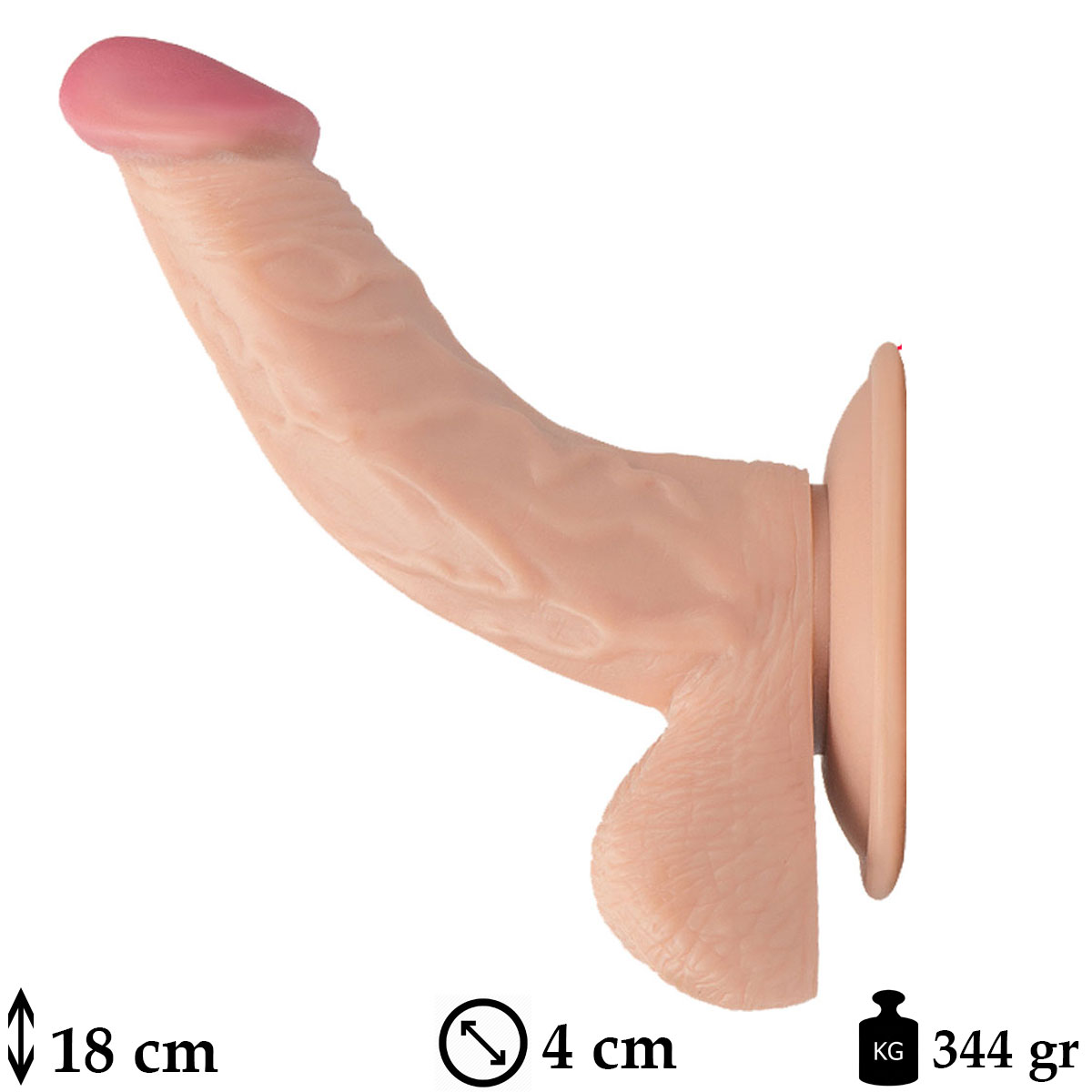 Dickdo 18 cm Boy 4 cm ap Vantuzlu Kalkik Egimli Gvdeli Et Dokulu Dildo C-7226