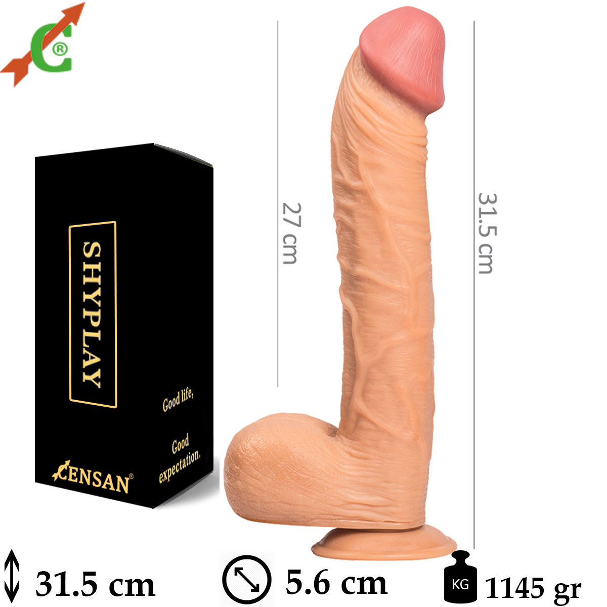 Shyplay Byk Kalin Vantuzlu 5.6 cm ap 31.5 cm Boy Realistik Dildo C-7237