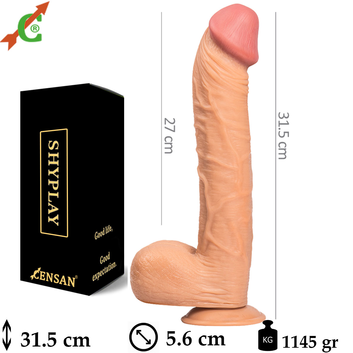 Shyplay Byk Kaln Vantuzlu 5.6 cm ap 31.5 cm Boy Realistik Dildo C-7237