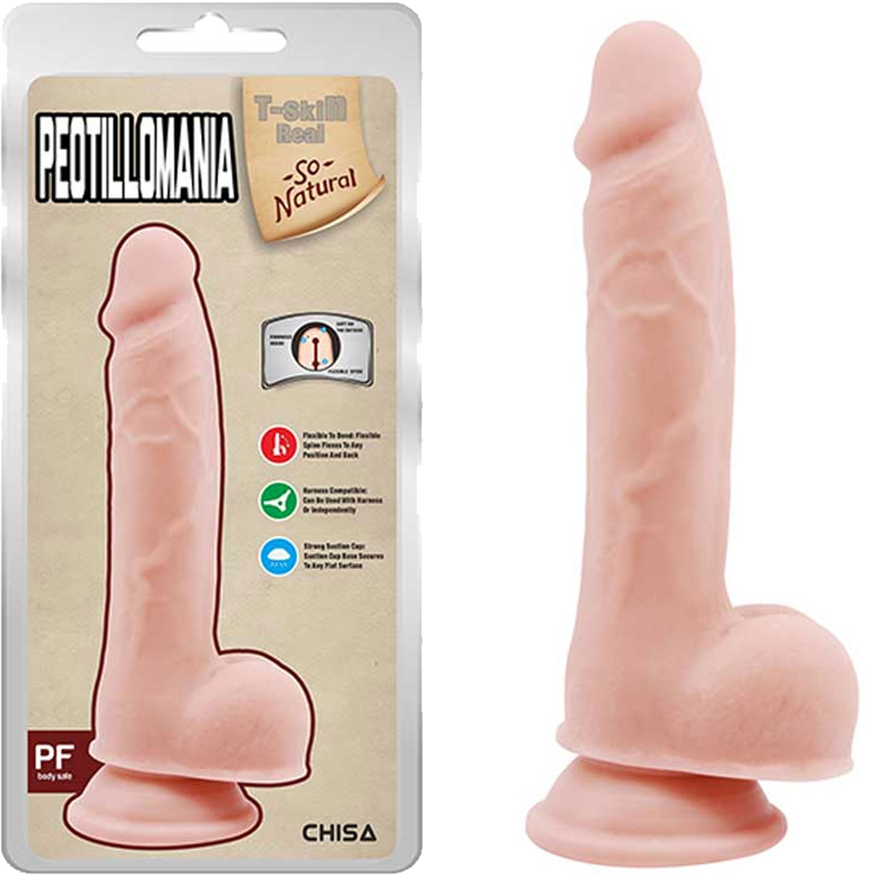 19.5 cm Boy 3.4 cm Çap Vantuzu Testisli Realistik Penis C-CH7209