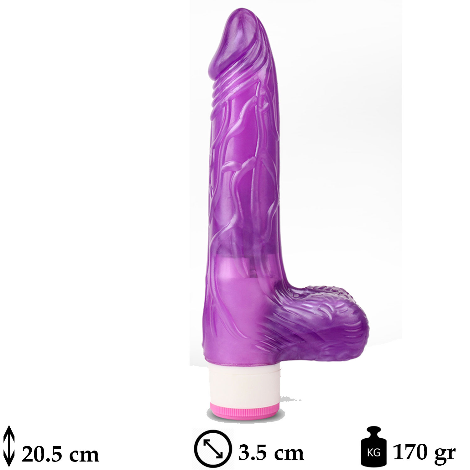 20.5 cm Boy 3.5 cm ap Pilli Titresimli Testisli Mor Jel Vibratr C-CH7286