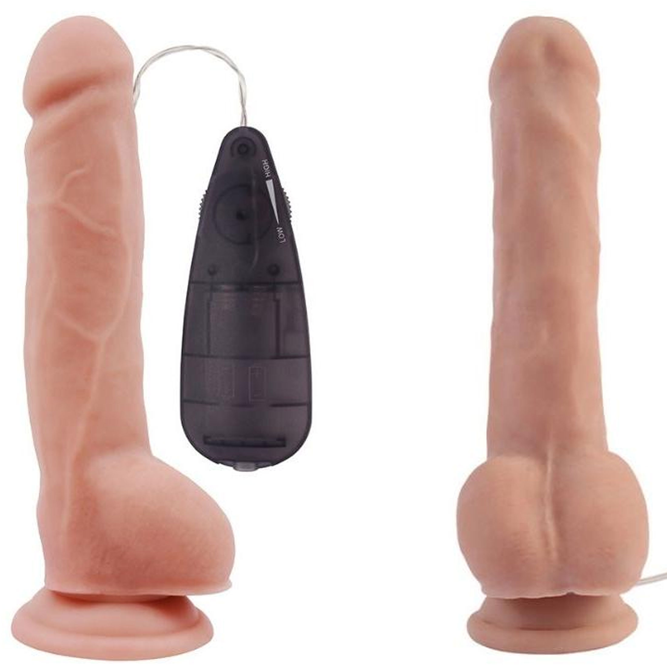 23.5 cm Byk Boy 4.2 cm ap ok Kaln Gereki i Kkrdakl Penis - Vibrasyonlu Testisli Vantuzlu Realistik Dildo C-CH7802