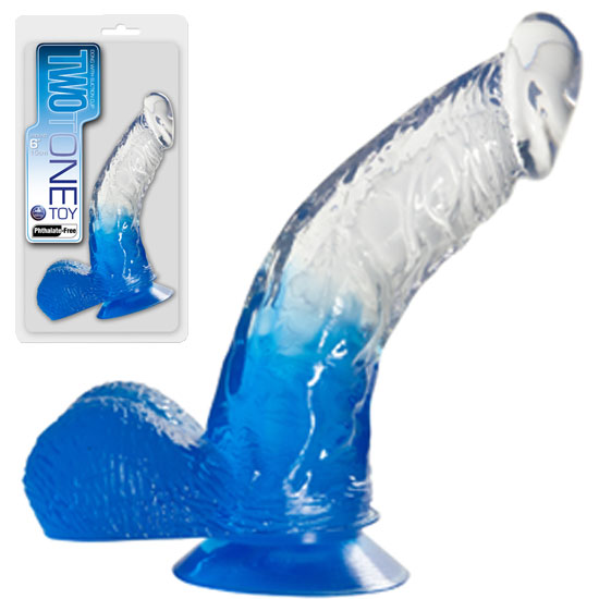 TwoTone Mavi Vantuzlu effaf 2 Renkli 20 cm Jel Dildo C-N7064