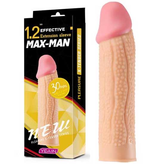Max-Man No:4 Tirtikli Et Dokusunda Realistik 3 cm Uzatmali Penis Kilifi C-YN0050