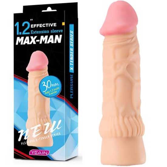 Max-Man No:5 Kalin Damarli Et Dokusunda Realistik 3 cm Uzatmali Penis Kilifi C-YN0051