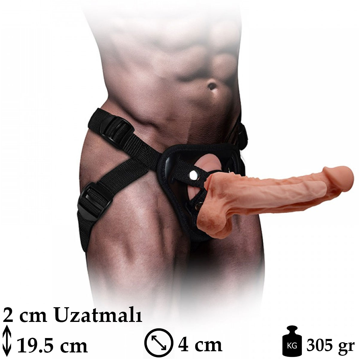 Mars Dildo 19.5 cm Boy 4 cm ap Belden Baglamali 2 cm Uzatmali Protez Penis C-YN7249
